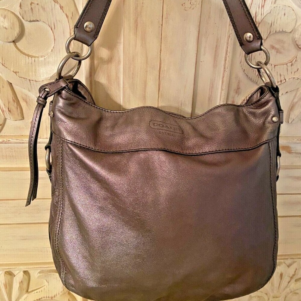 Coach Zoe Leather Hobo Shoulder Handbag Purse Metallic F14706 Defect